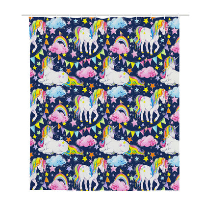 Unicorn Night Festival Pattern Print Polyester Shower Curtain