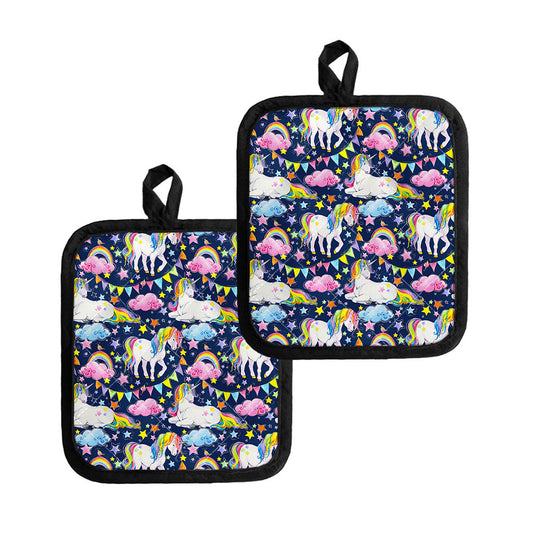 Unicorn Night Festival Pattern Print Pot Holders