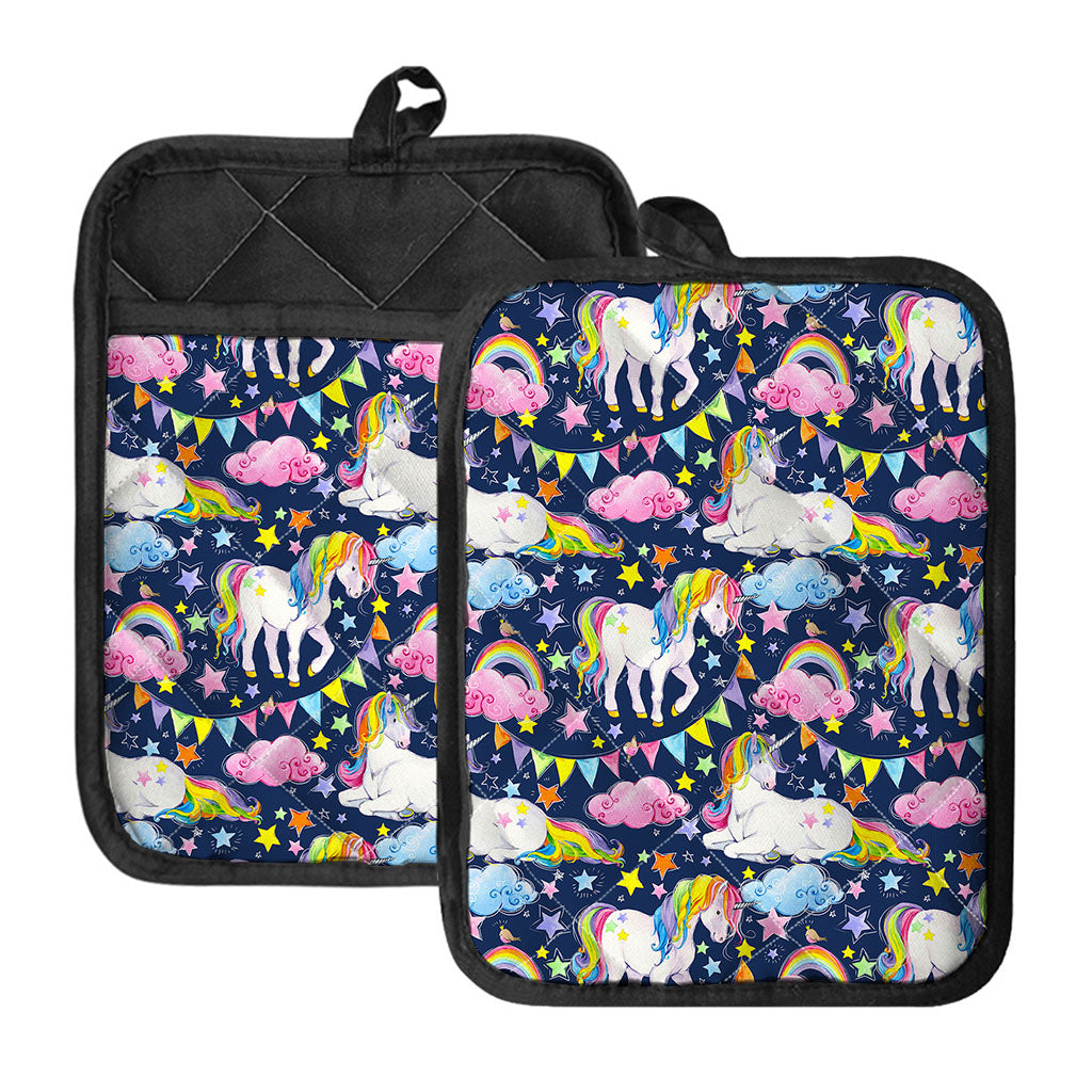 Unicorn Night Festival Pattern Print Pot Holders With Pocket