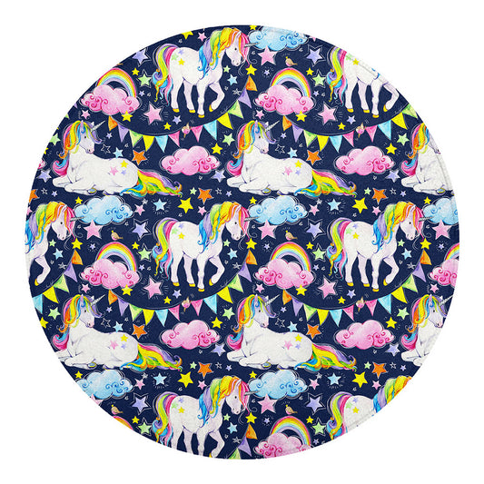 Unicorn Night Festival Pattern Print Round Blanket