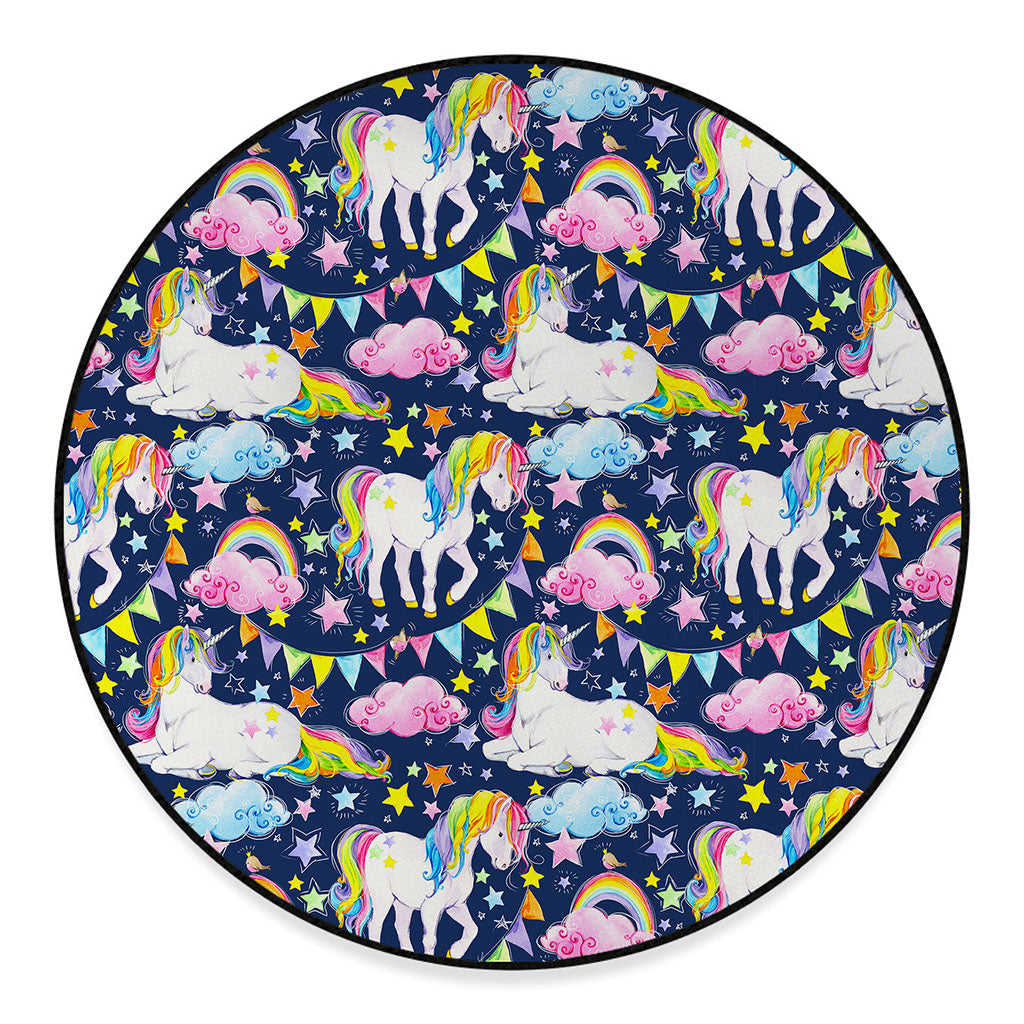 Unicorn Night Festival Pattern Print Round Floor Mat