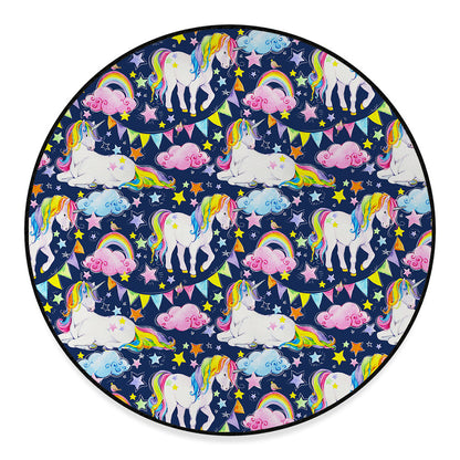 Unicorn Night Festival Pattern Print Round Floor Mat
