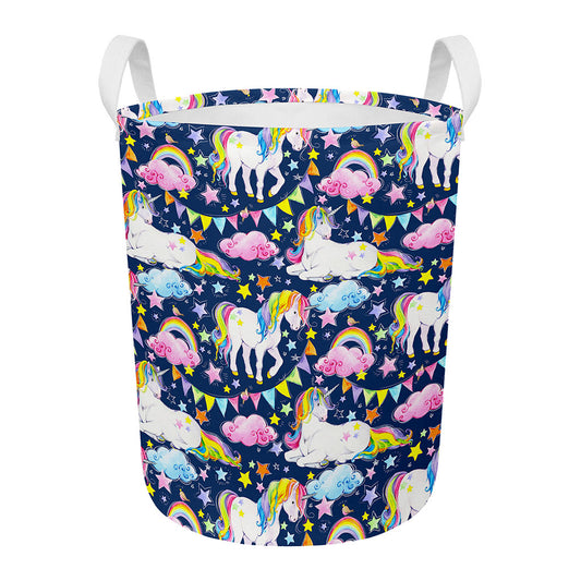 Unicorn Night Festival Pattern Print Round Laundry Basket