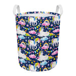 Unicorn Night Festival Pattern Print Round Laundry Basket