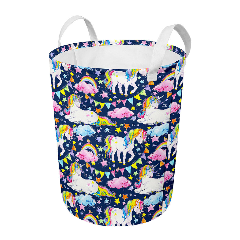 Unicorn Night Festival Pattern Print Round Laundry Basket