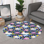 Unicorn Night Festival Pattern Print Round Rug
