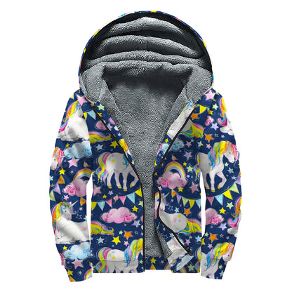 Unicorn Night Festival Pattern Print Sherpa Lined Zip Up Hoodie