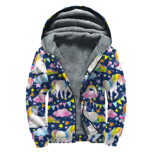 Unicorn Night Festival Pattern Print Sherpa Lined Zip Up Hoodie