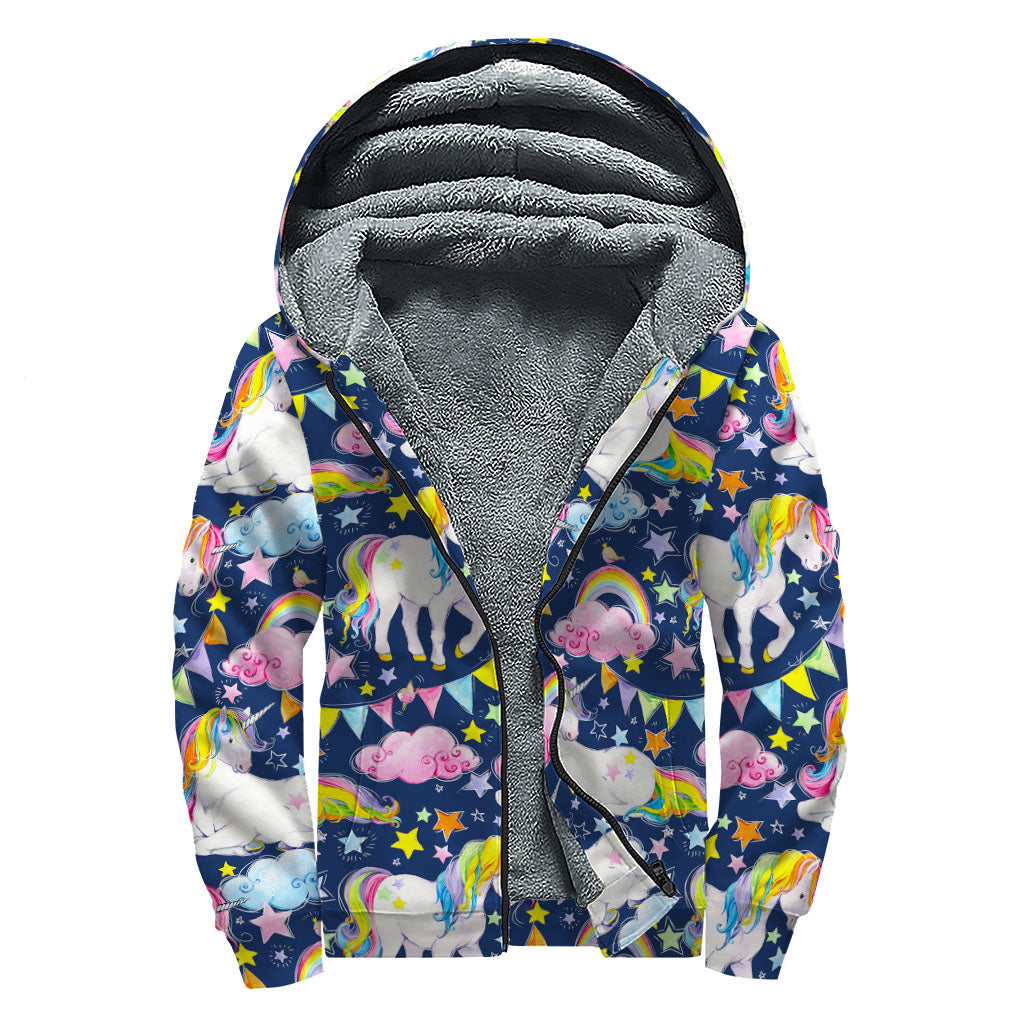 Unicorn Night Festival Pattern Print Sherpa Lined Zip Up Hoodie
