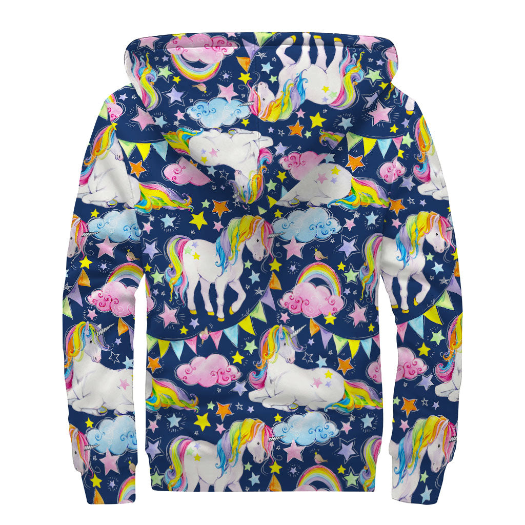 Unicorn Night Festival Pattern Print Sherpa Lined Zip Up Hoodie
