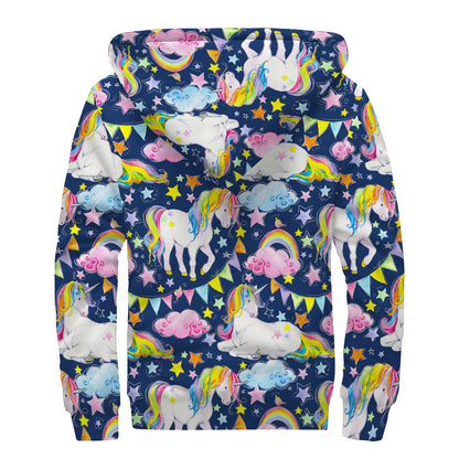 Unicorn Night Festival Pattern Print Sherpa Lined Zip Up Hoodie