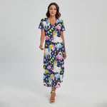 Unicorn Night Festival Pattern Print Short Sleeve Maxi Dress