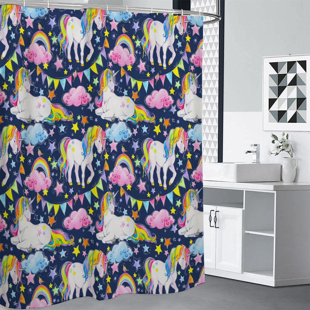 Unicorn Night Festival Pattern Print Shower Curtain