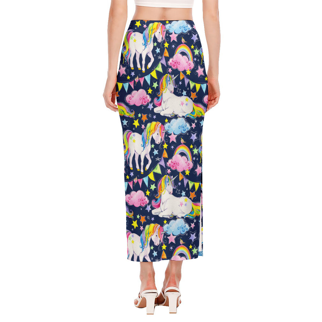 Unicorn Night Festival Pattern Print Side Slit Maxi Skirt
