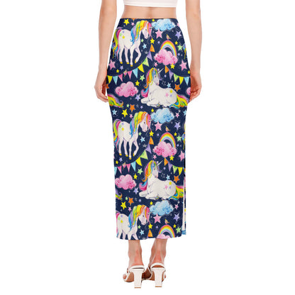 Unicorn Night Festival Pattern Print Side Slit Maxi Skirt