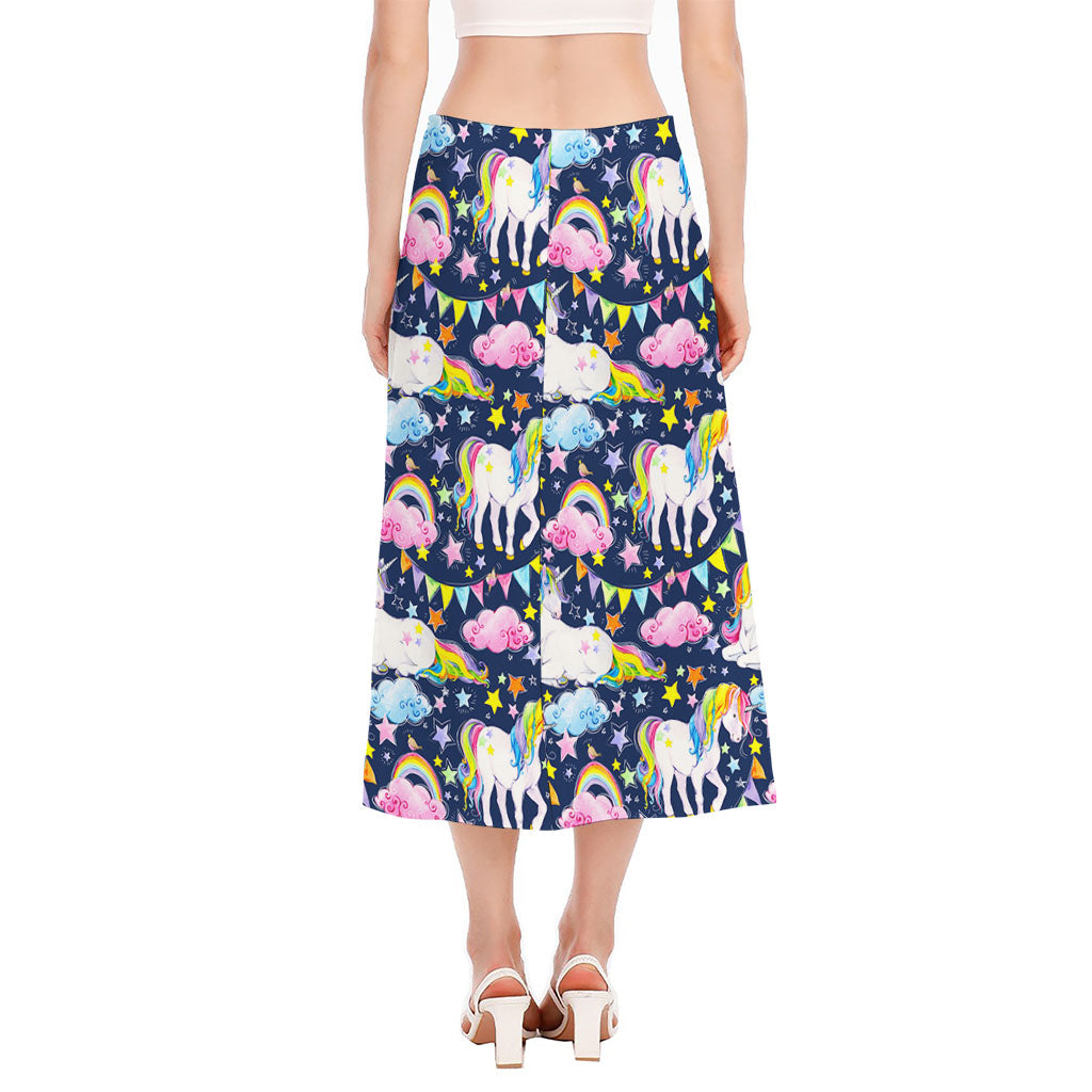 Unicorn Night Festival Pattern Print Side Slit Midi Skirt