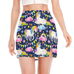 Unicorn Night Festival Pattern Print Side Slit Mini Skirt