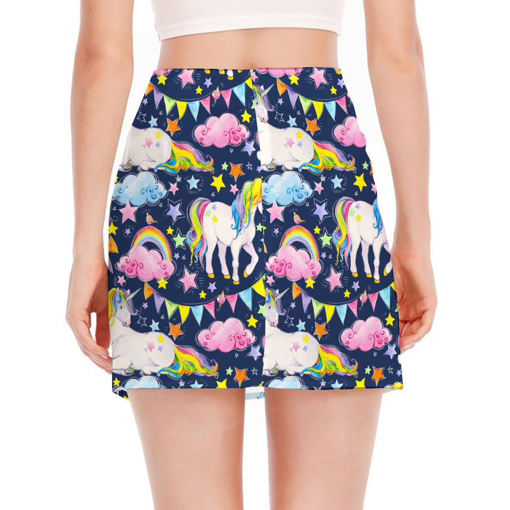 Unicorn Night Festival Pattern Print Side Slit Mini Skirt