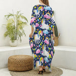 Unicorn Night Festival Pattern Print Silk V-Neck Kaftan Dress