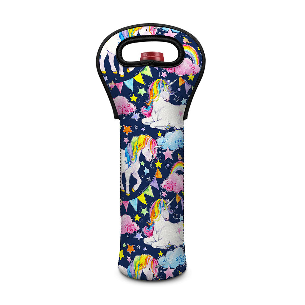 Unicorn Night Festival Pattern Print Single Neoprene Wine Tote