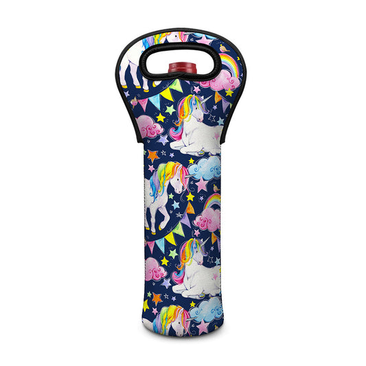 Unicorn Night Festival Pattern Print Single Neoprene Wine Tote