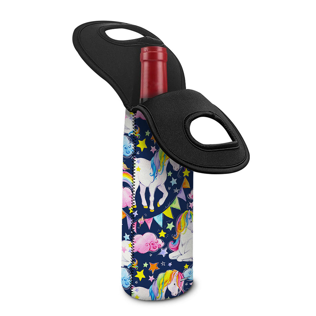 Unicorn Night Festival Pattern Print Single Neoprene Wine Tote