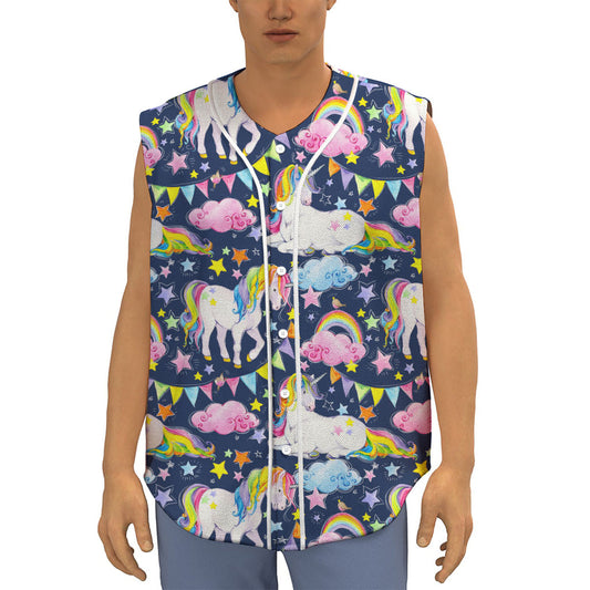Unicorn Night Festival Pattern Print Sleeveless Baseball Jersey