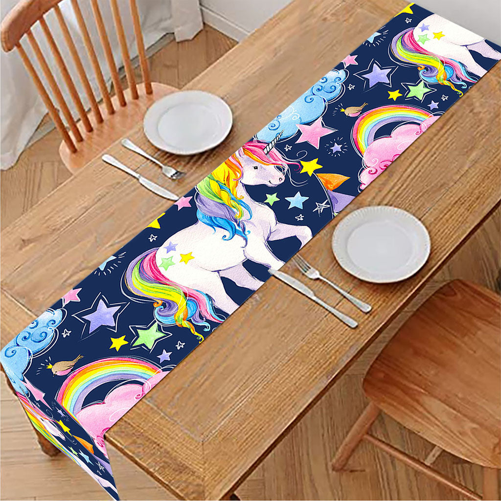 Unicorn Night Festival Pattern Print Table Runner