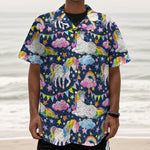 Unicorn Night Festival Pattern Print Textured Short Sleeve Shirt
