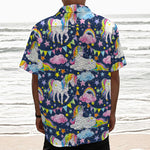 Unicorn Night Festival Pattern Print Textured Short Sleeve Shirt