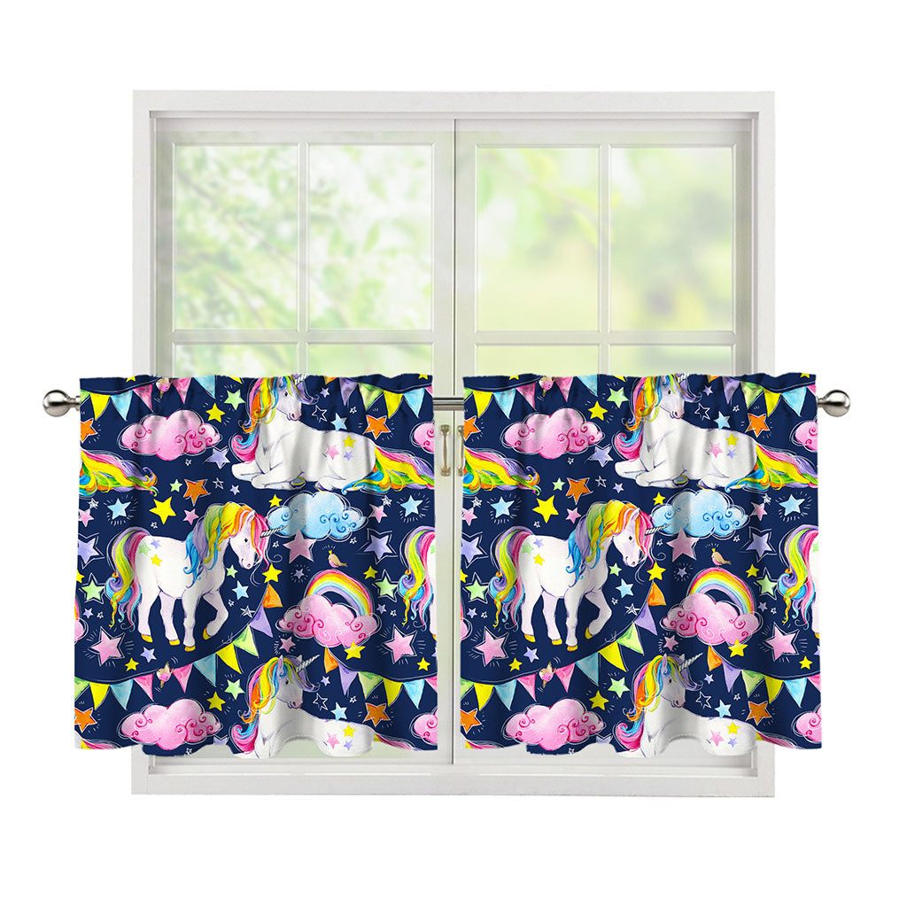 Unicorn Night Festival Pattern Print Tier Curtains
