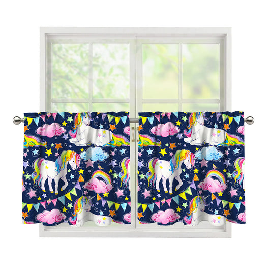 Unicorn Night Festival Pattern Print Tier Curtains