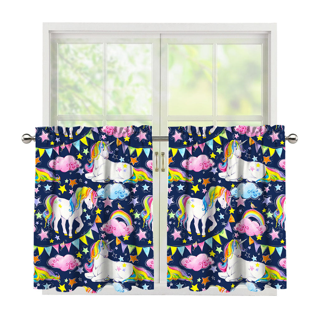 Unicorn Night Festival Pattern Print Tier Curtains