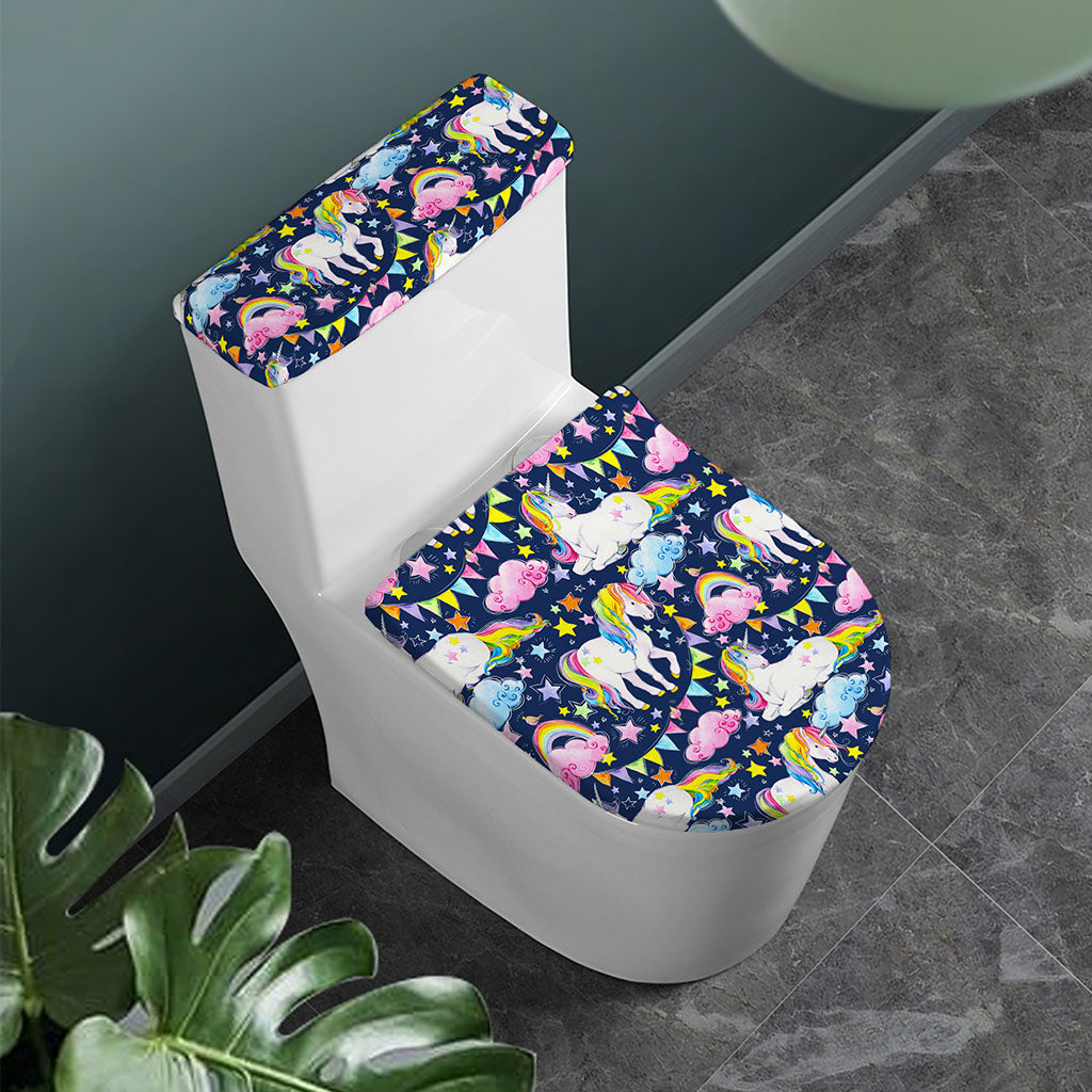 Unicorn Night Festival Pattern Print Toilet Lid And Tank Cover Set