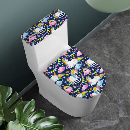 Unicorn Night Festival Pattern Print Toilet Lid And Tank Cover Set