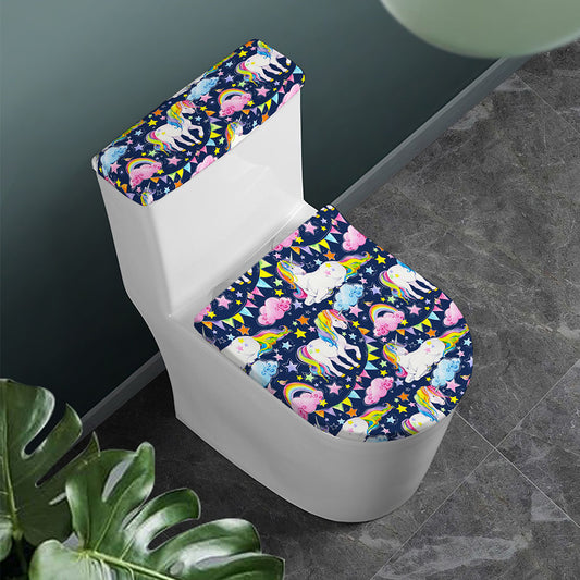 Unicorn Night Festival Pattern Print Toilet Lid And Tank Cover Set