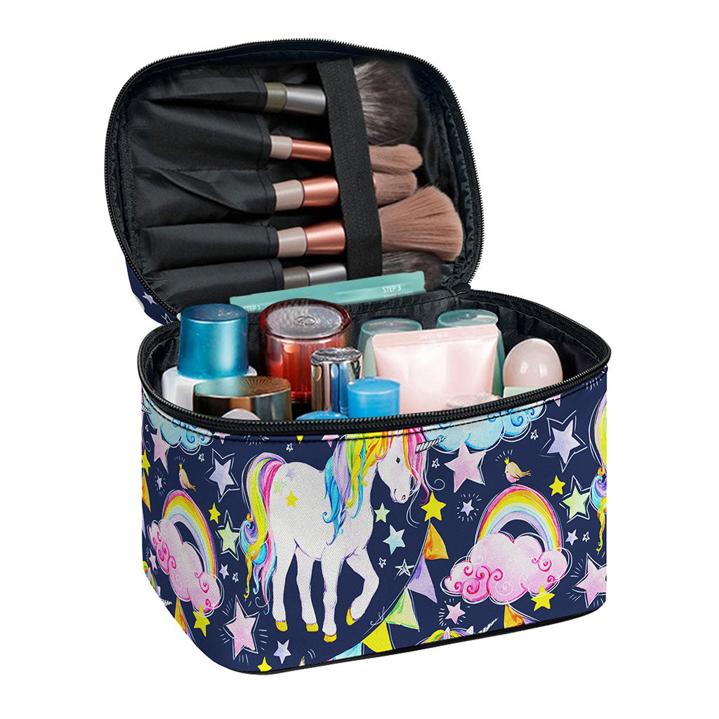 Unicorn Night Festival Pattern Print Travel Makeup Bag