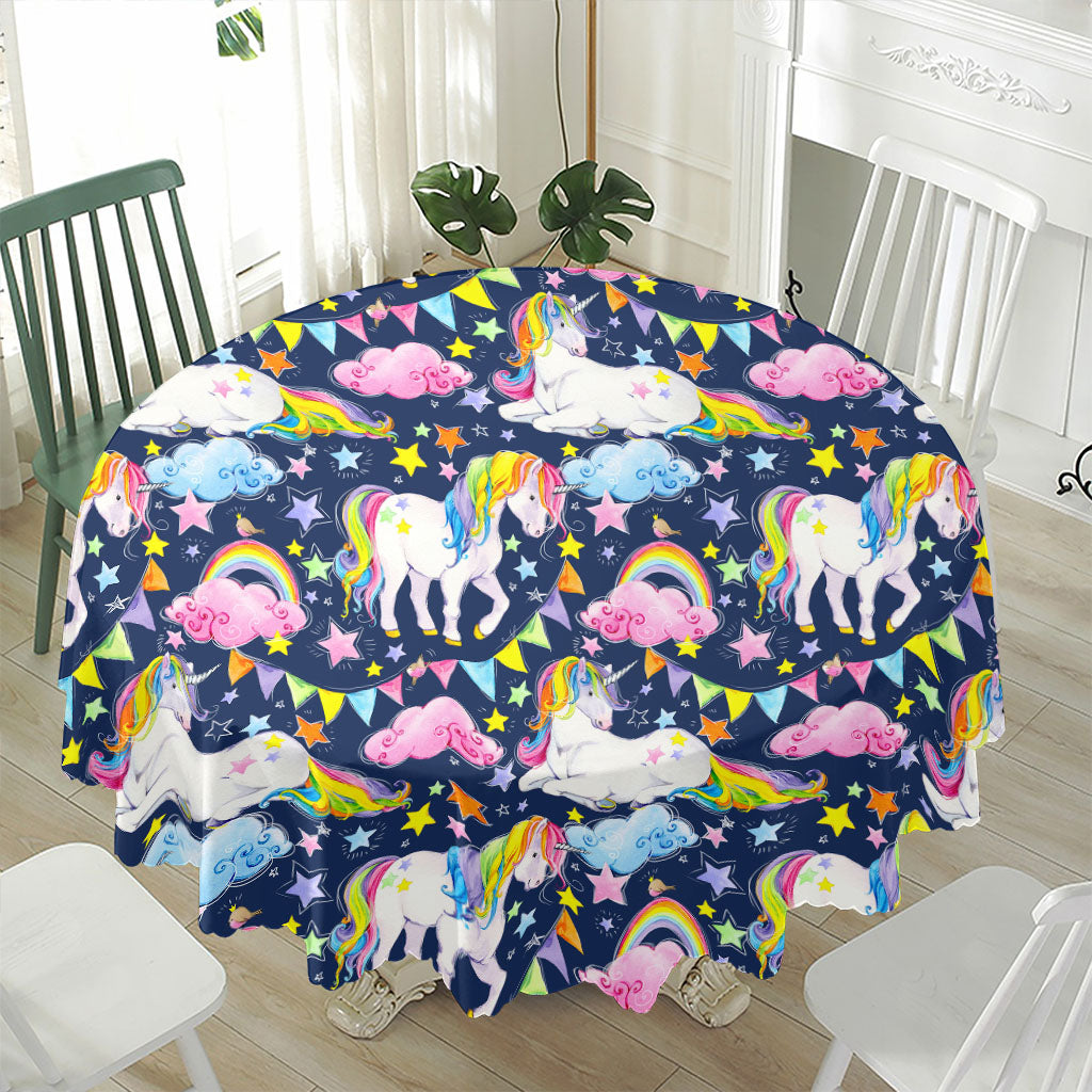 Unicorn Night Festival Pattern Print Waterproof Round Tablecloth