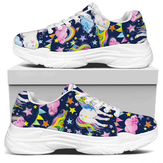 Unicorn Night Festival Pattern Print White Chunky Shoes