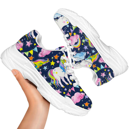 Unicorn Night Festival Pattern Print White Chunky Shoes