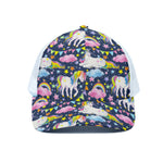 Unicorn Night Festival Pattern Print White Mesh Trucker Cap