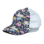 Unicorn Night Festival Pattern Print White Mesh Trucker Cap