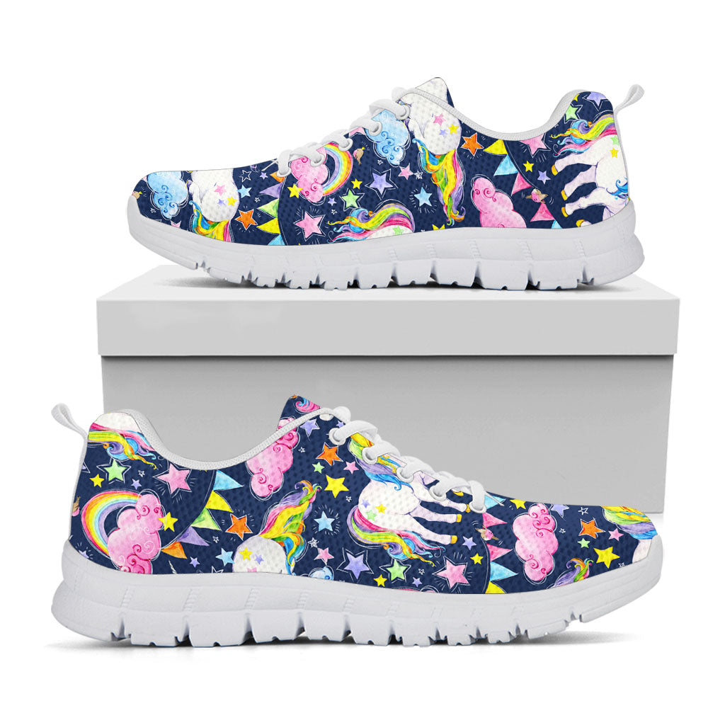 Unicorn Night Festival Pattern Print White Running Shoes