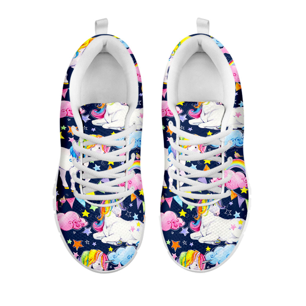 Unicorn Night Festival Pattern Print White Running Shoes