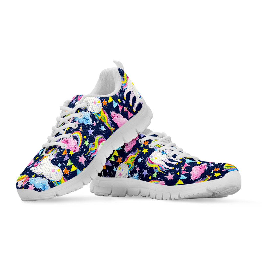 Unicorn Night Festival Pattern Print White Running Shoes