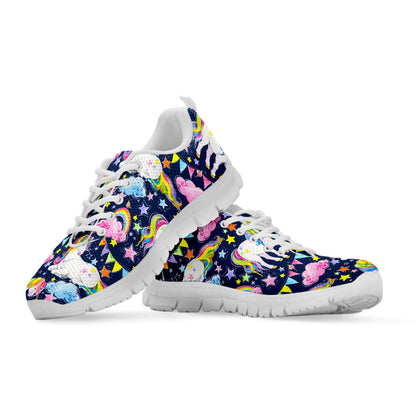 Unicorn Night Festival Pattern Print White Running Shoes
