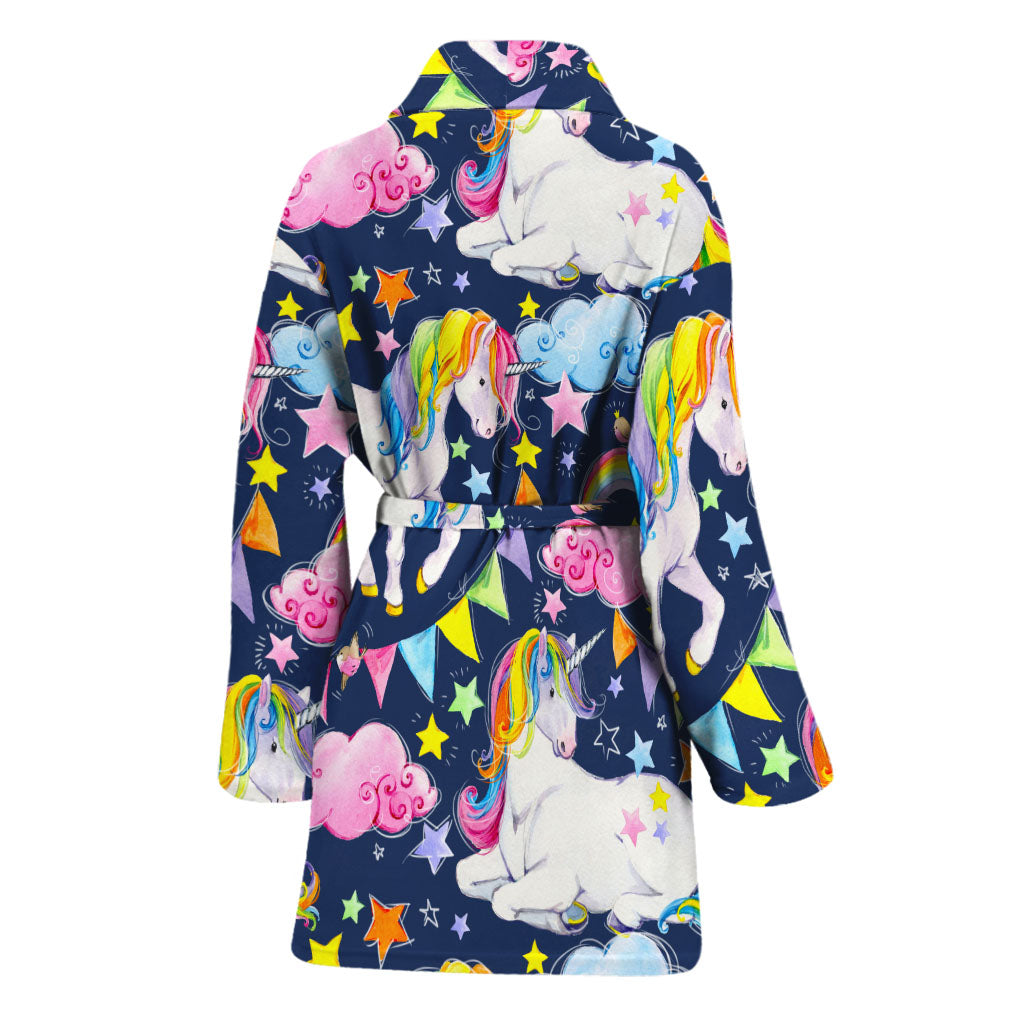 Unicorn Night Festival Pattern Print Women's Bathrobe