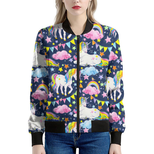 Unicorn Night Festival Pattern Print Women's Bomber Jacket