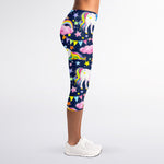 Unicorn Night Festival Pattern Print Women's Capri Leggings