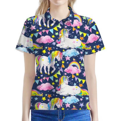 Unicorn Night Festival Pattern Print Women's Polo Shirt